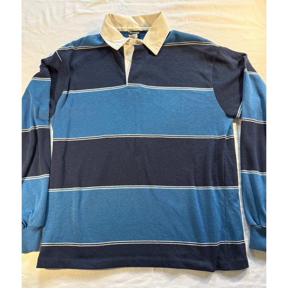 Vintage Royal Knight Mens Striped Rugby Shirt Blue Long Sleeve Made in USA M - Picture 2 of 9